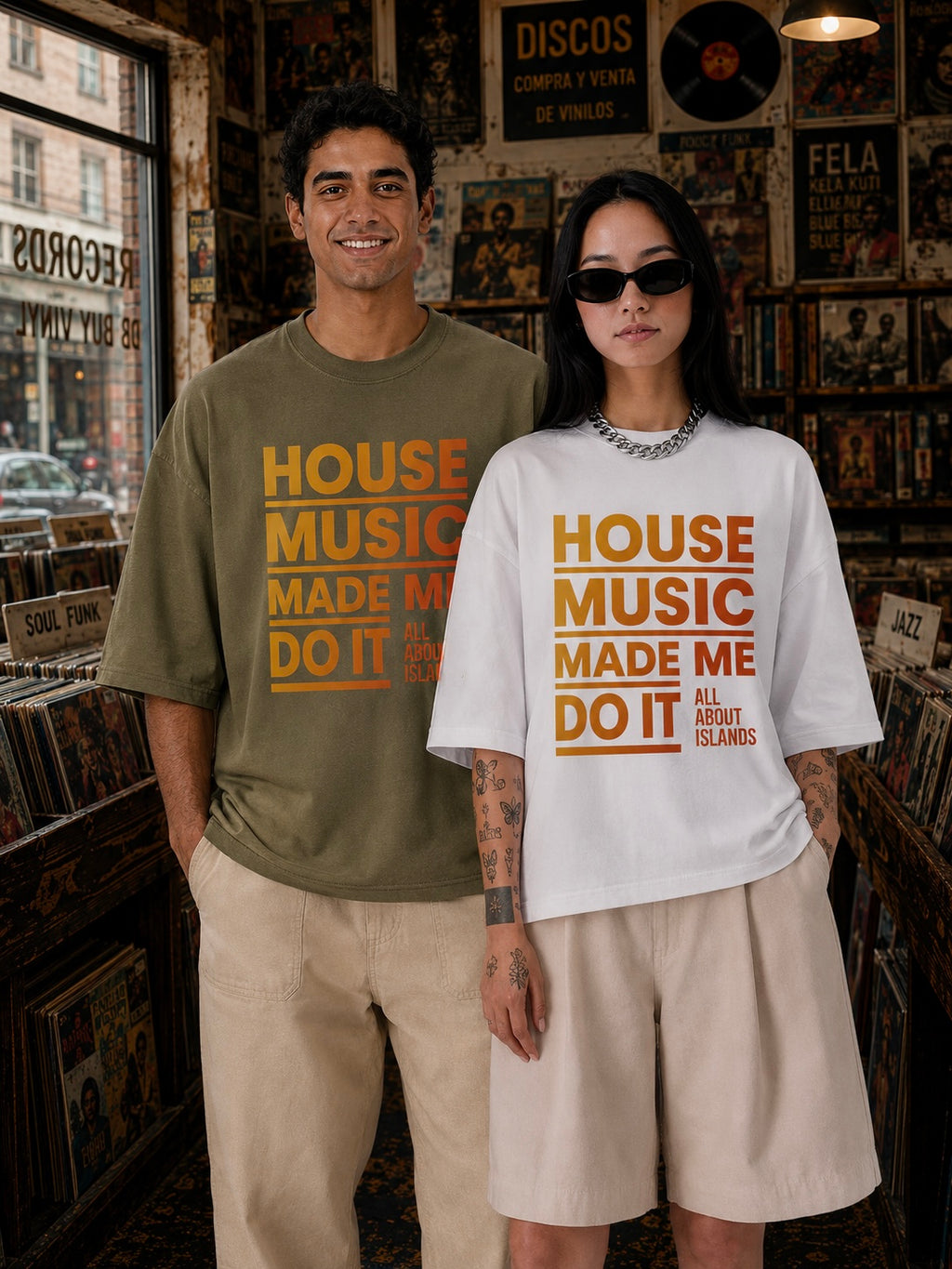 House Music Made Me Do It — Oversized Tee (Orange Font)