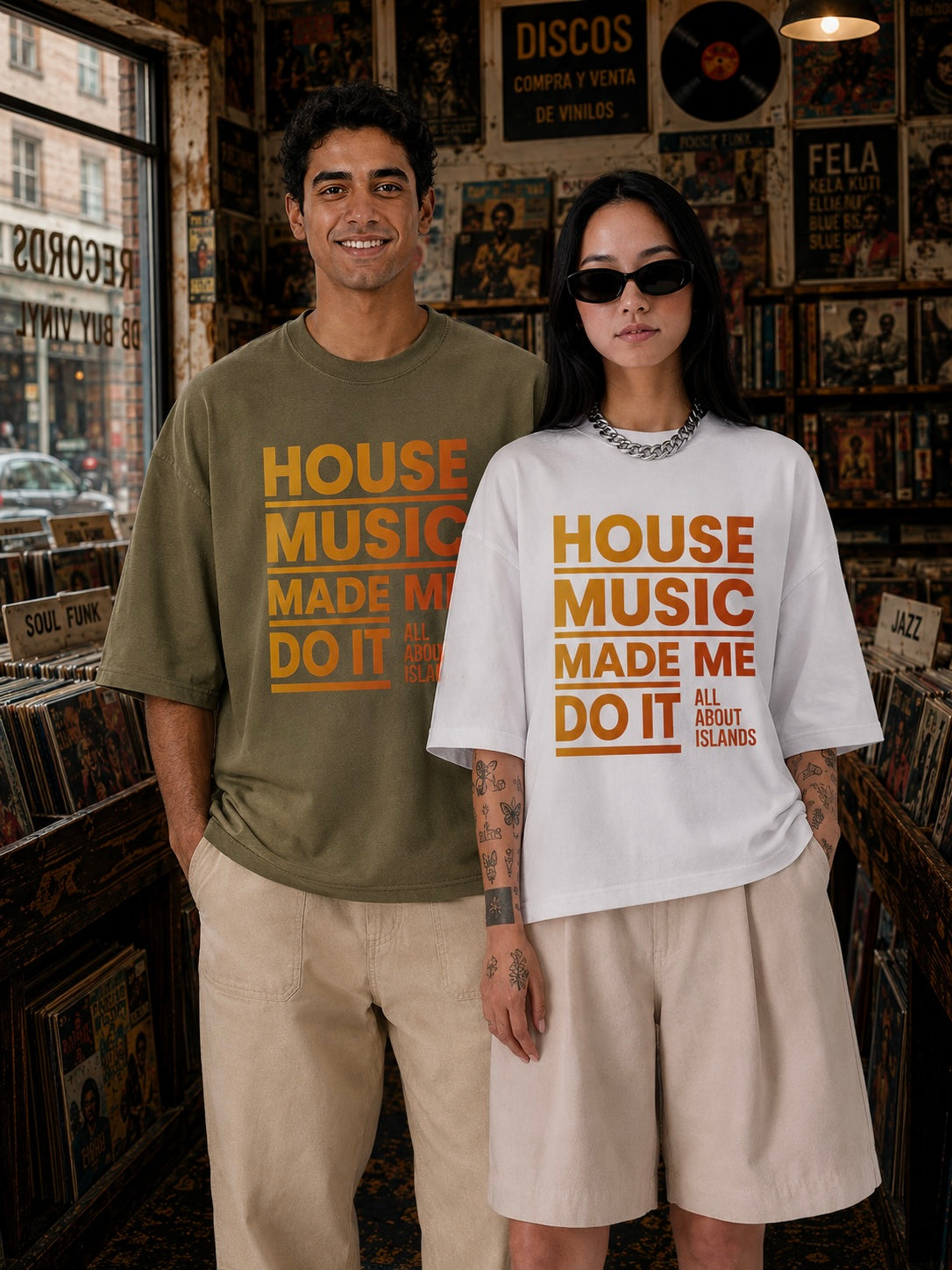 House Music Made Me Do It — Oversized Tee (Orange Font)